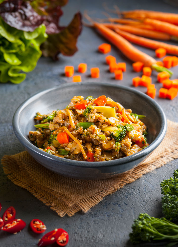 Pork and Chicken San Choi-Bow with Brown Rice