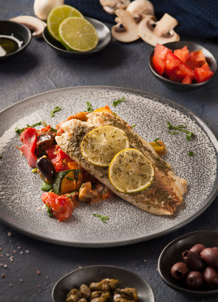 Spiced Barramundi Fillet with Caponata & Baby Spinach