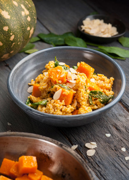 Brown Rice Risotto with Roast Pumpkin Herbs & Toasted Almonds